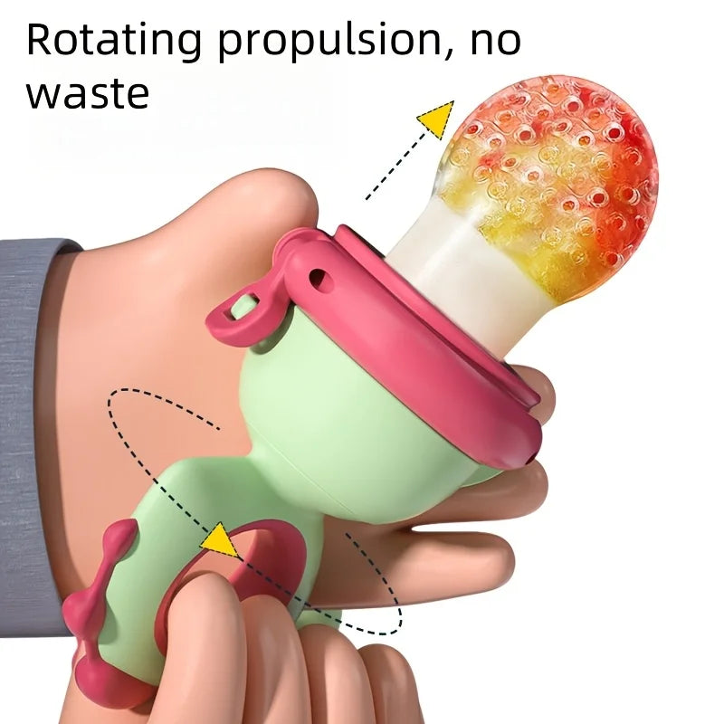 Dinosaur Rotate Push-Type Baby Fruit Feeder, Silicone Fresh Food Feeder, Kids Feeding Tool