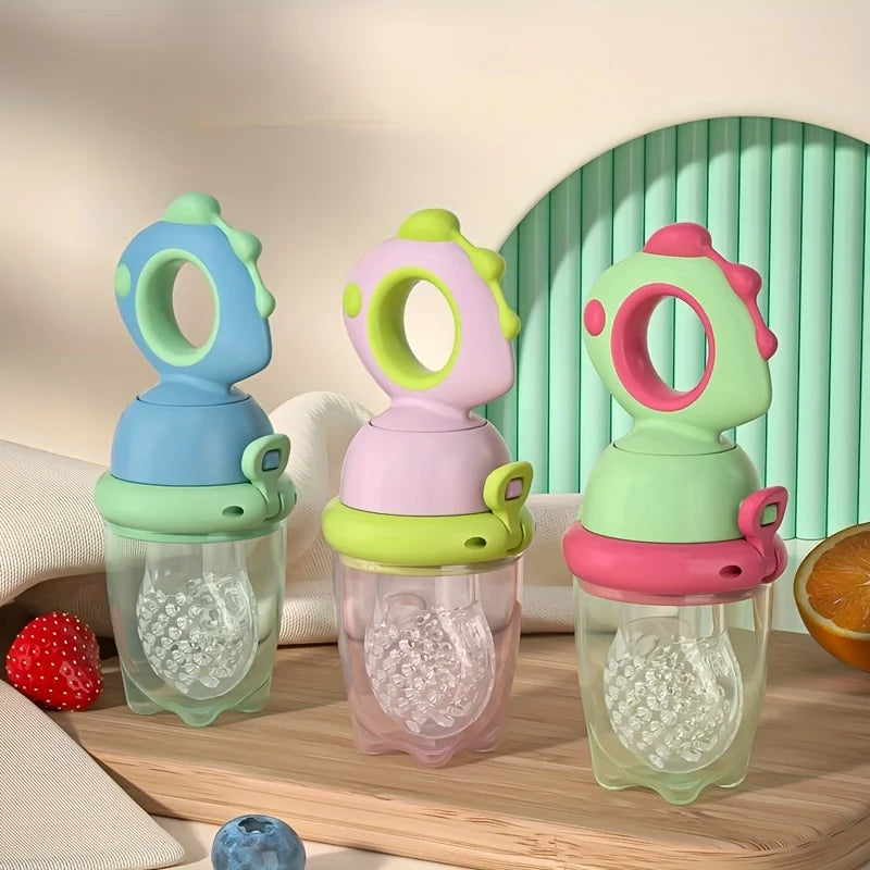 Dinosaur Rotate Push-Type Baby Fruit Feeder, Silicone Fresh Food Feeder, Kids Feeding Tool