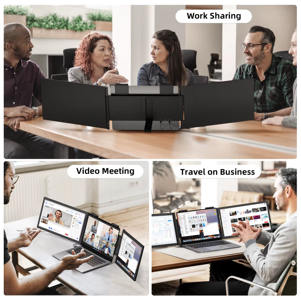 14 Inch Dual Portable Monitor 1920*1080P IPS Portable Triple Monitor with USB-C Port for 14-16.5" Laptops Windows/Mac Xbox