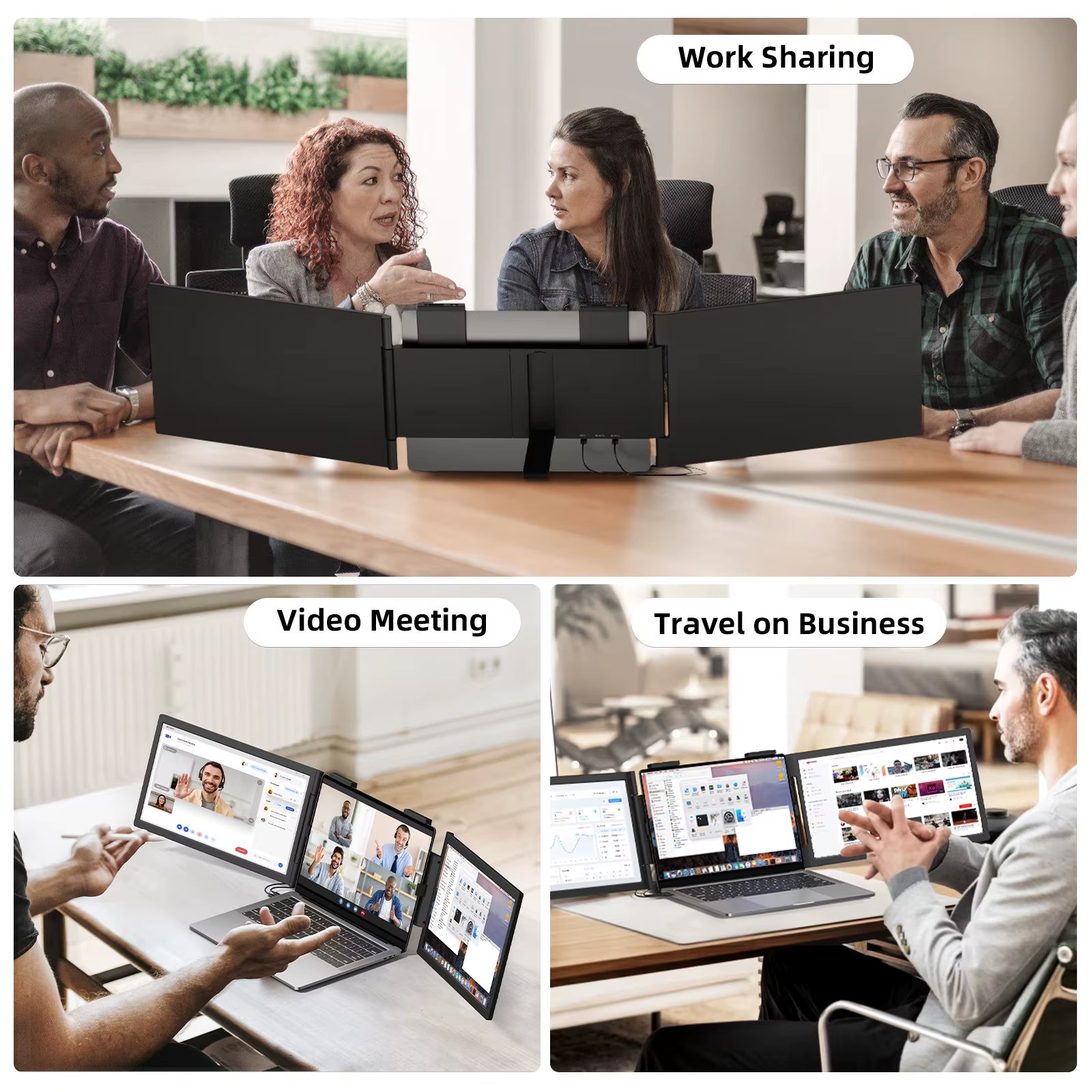 14 Inch Dual Portable Monitor 1920*1080P IPS Portable Triple Monitor with USB-C Port for 14-16.5" Laptops Windows/Mac Xbox