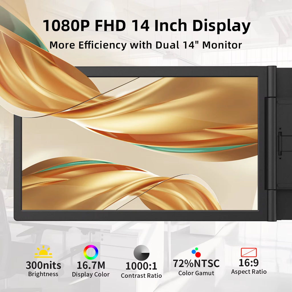 14 Inch Dual Portable Monitor 1920*1080P IPS Portable Triple Monitor with USB-C Port for 14-16.5" Laptops Windows/Mac Xbox