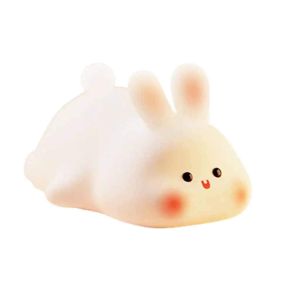 Cute Big Face Rabbit LED Night Light - Soft Silicone 3 Brightness Levels Tap Control LED Lamp - Rechargeable Bedroom Decor Light