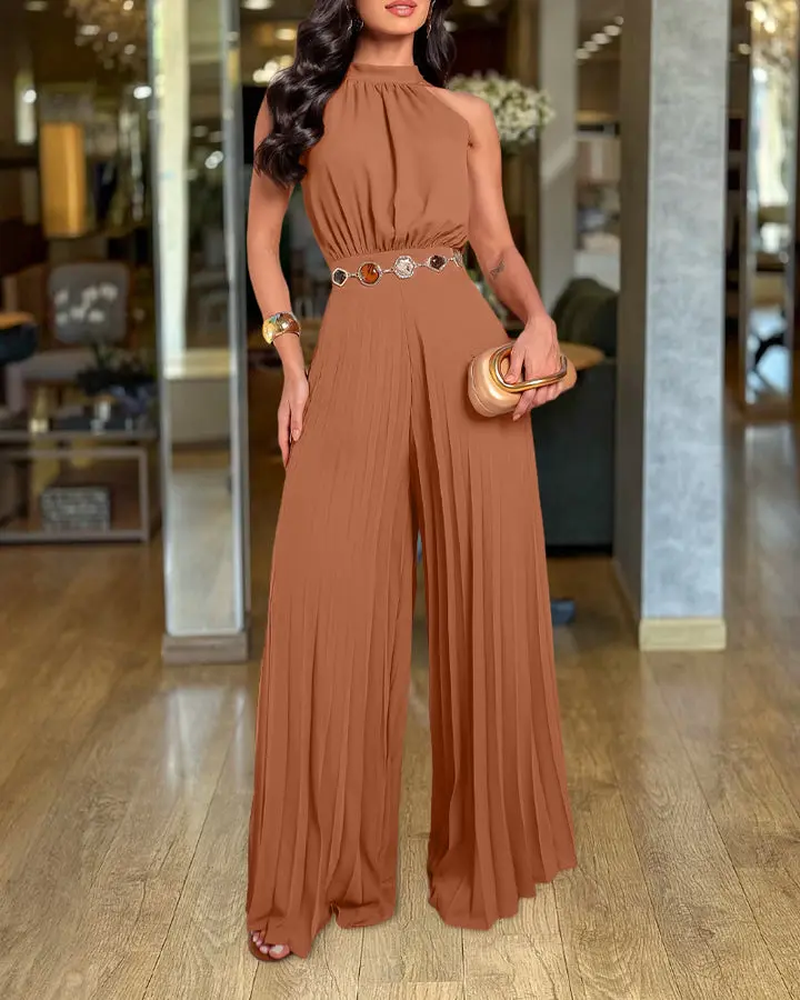 Women’s Elegant Halter & Lace-Up Wide Leg Jumpsuit | Sleeveless High Waist Pleated One-Piece | Spring 2026 Collection