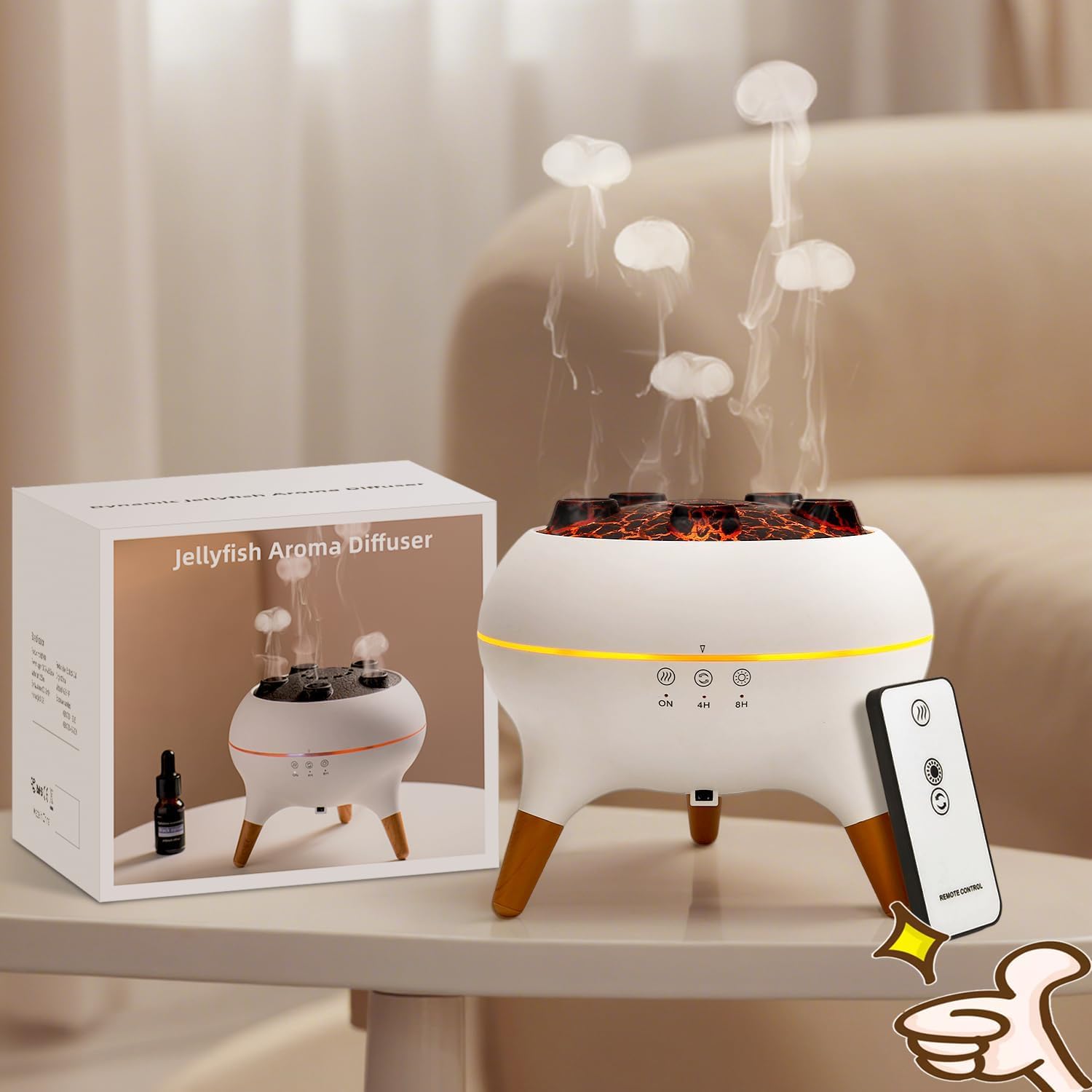 Jellyfish Diffuser, 0.66Gal(250Ml) Remote Control 7 Colors LED Lights, Easy Clean & Top Fill, Quiet with Ultrasonic, Cool Mist Humidifier for Travel Office Bedroom Baby Nursery