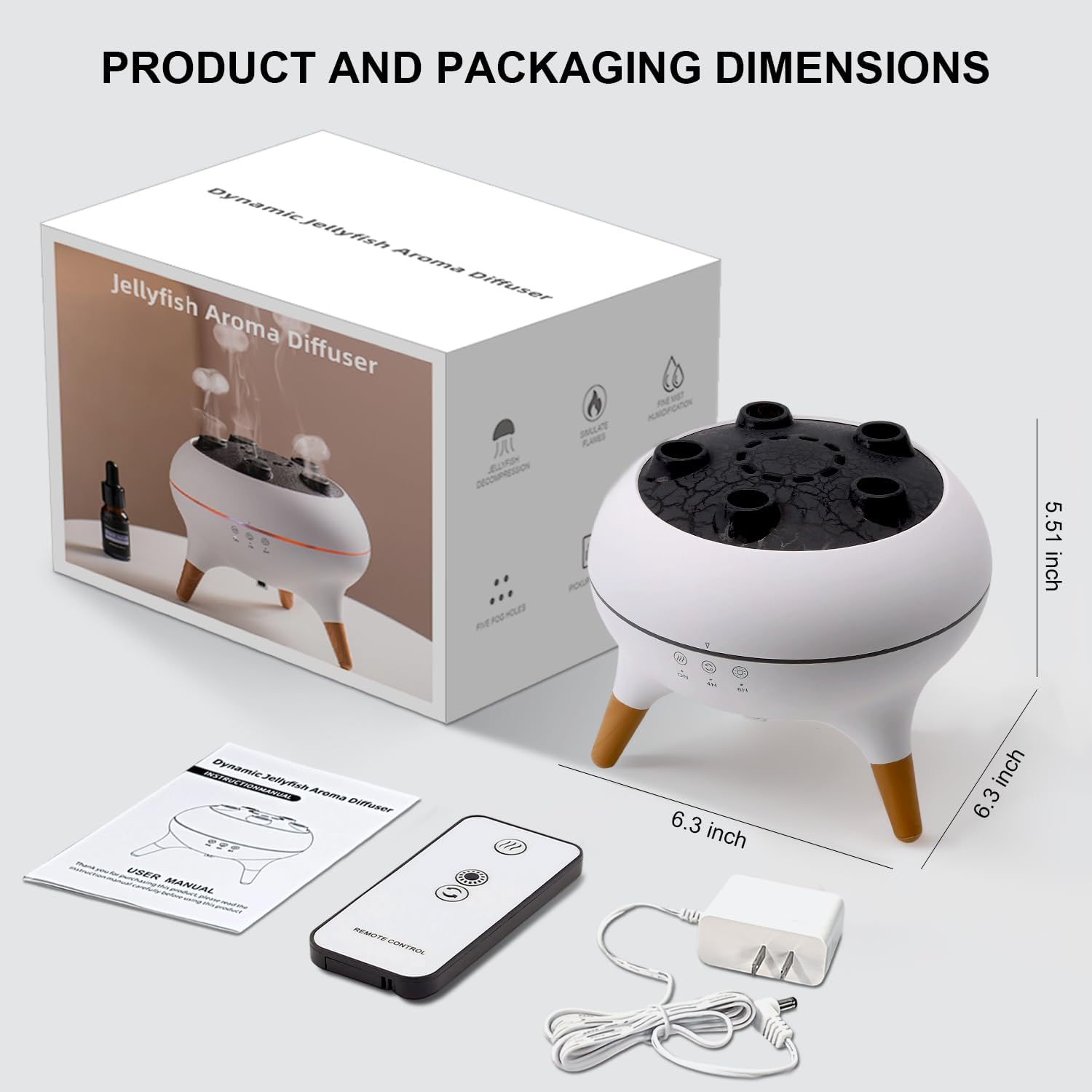 Jellyfish Diffuser, 0.66Gal(250Ml) Remote Control 7 Colors LED Lights, Easy Clean & Top Fill, Quiet with Ultrasonic, Cool Mist Humidifier for Travel Office Bedroom Baby Nursery