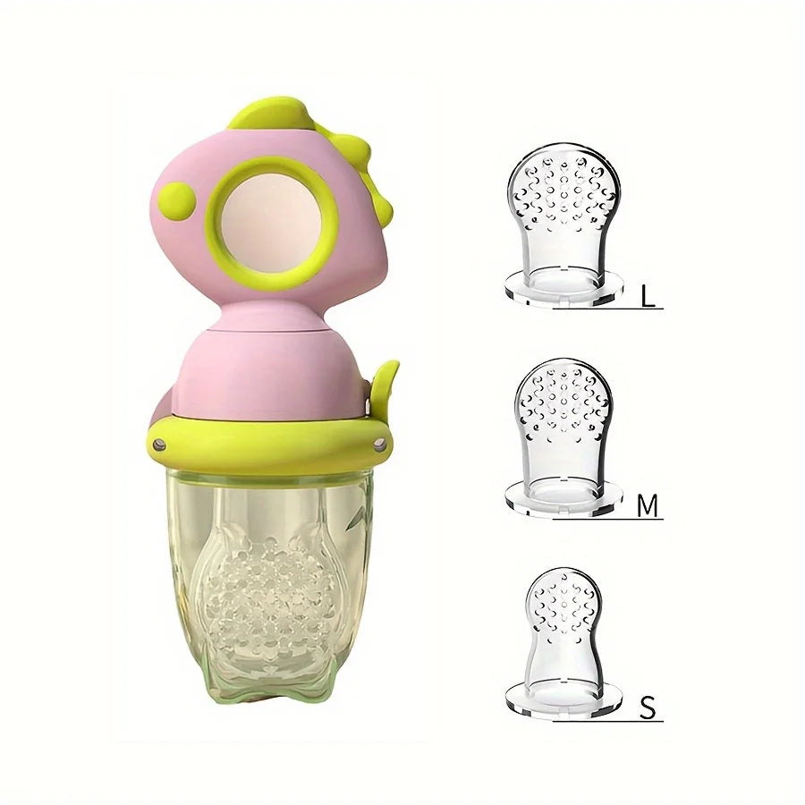 Dinosaur Rotate Push-Type Baby Fruit Feeder, Silicone Fresh Food Feeder, Kids Feeding Tool