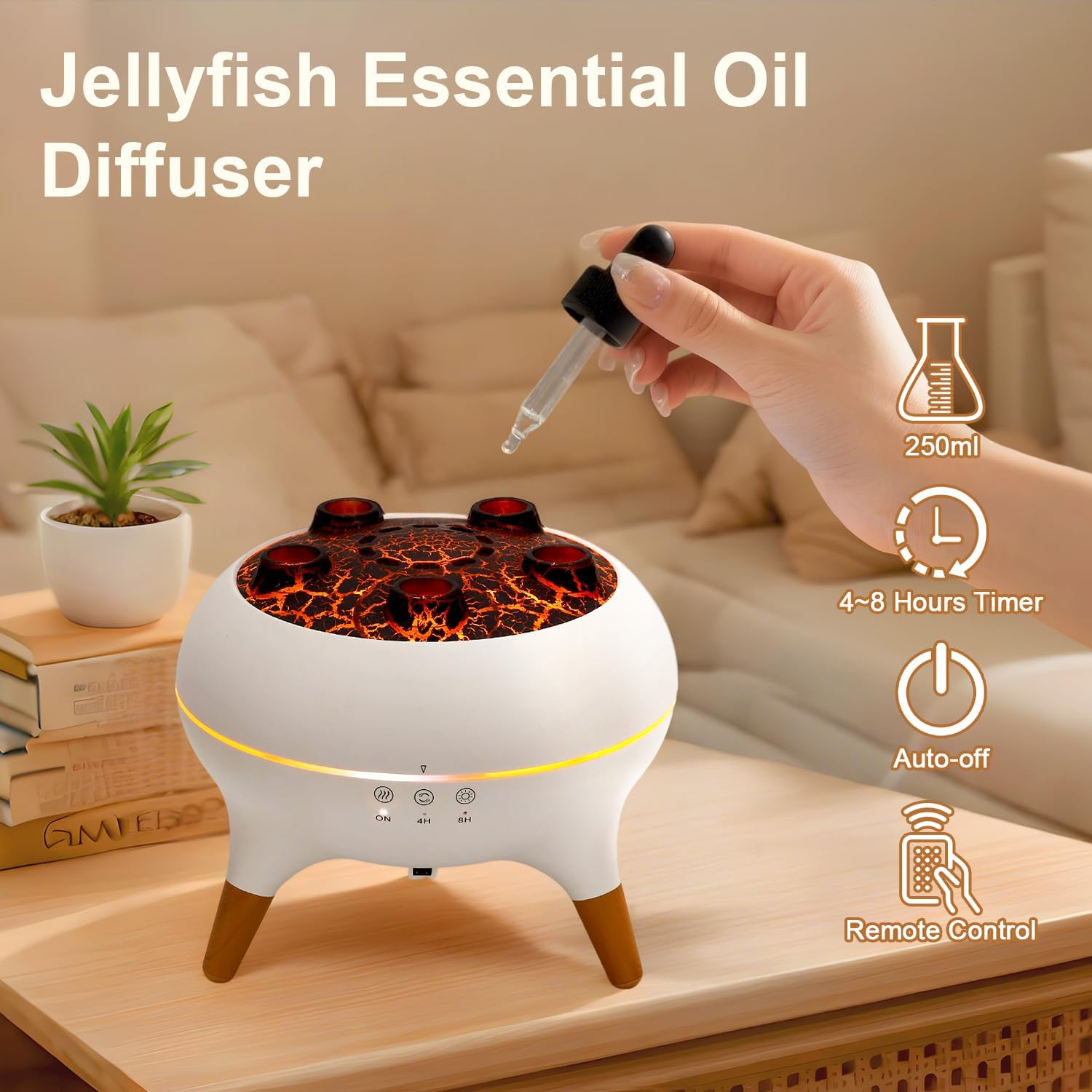 Jellyfish Diffuser, 0.66Gal(250Ml) Remote Control 7 Colors LED Lights, Easy Clean & Top Fill, Quiet with Ultrasonic, Cool Mist Humidifier for Travel Office Bedroom Baby Nursery