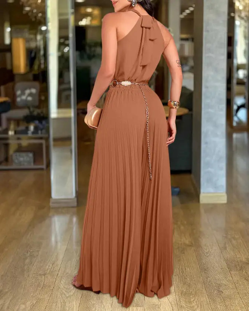 Women’s Elegant Halter & Lace-Up Wide Leg Jumpsuit | Sleeveless High Waist Pleated One-Piece | Spring 2026 Collection